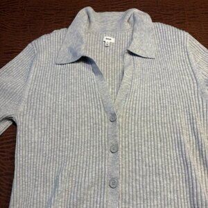 AERIE Gray Ribbed Button Up Collared Sweater XL